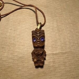 Wooden Style Pendant Necklace with Purple Accents